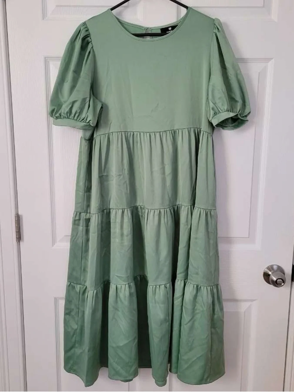 Heartbreak Sage Green Tiered Dress with Puff Sleeves